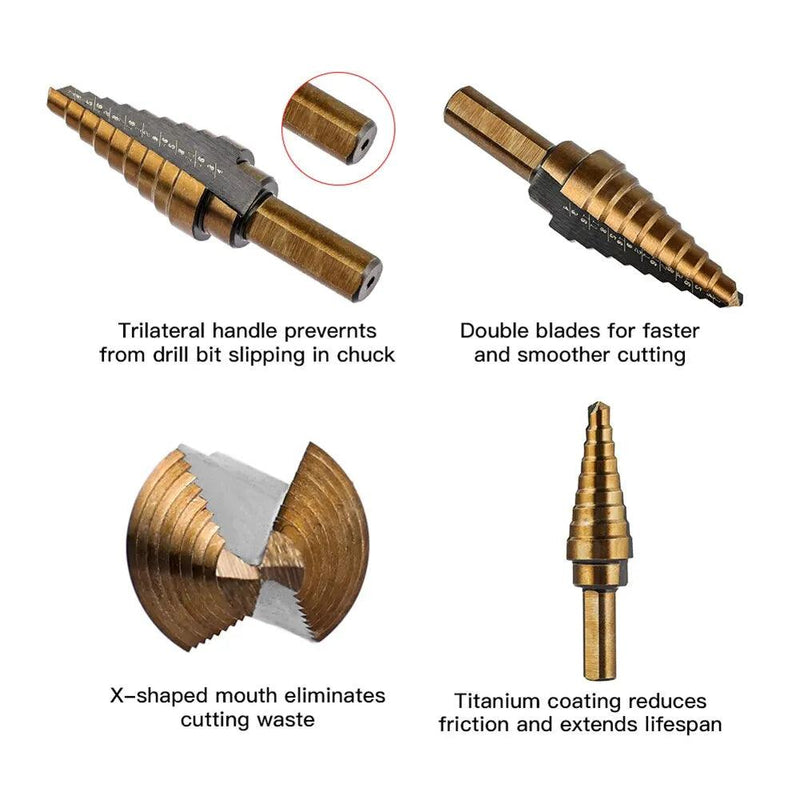 Kit brocas Escalonada Step Drill HSS 4241, Cobalto, Furo Múltiplo, 50 Tamanhos - Loja Bitrex